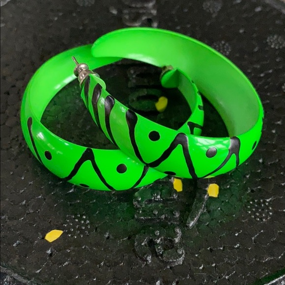 Jewelry - Neon Lime Green 80s Punk Glam Chunky Hoop Earrings